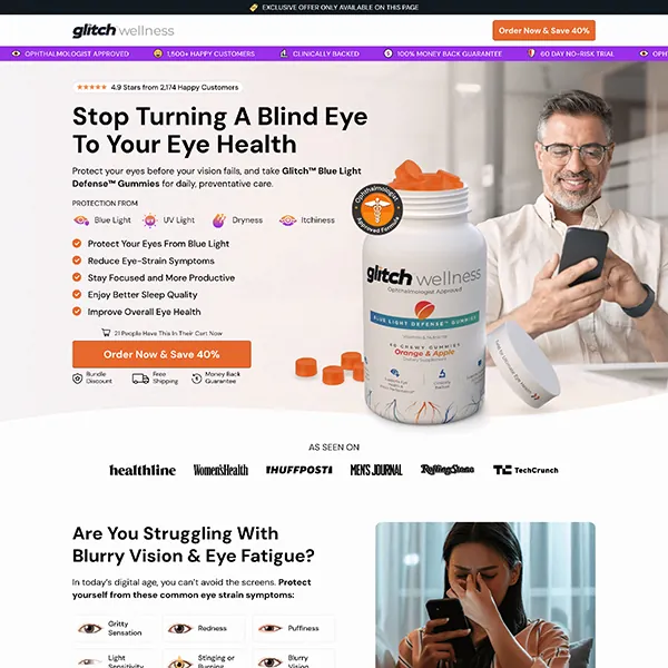 Glitch Wellness landing page by Tierra