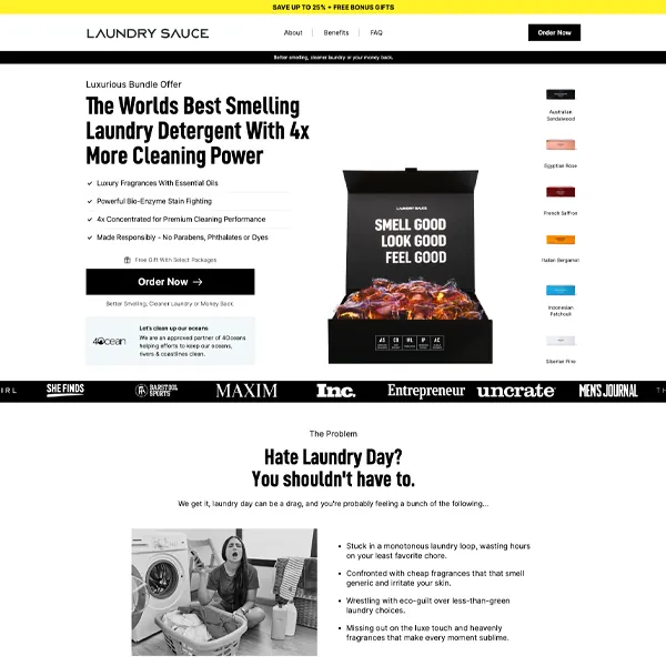 Laundry Sauce landing page by Tierra